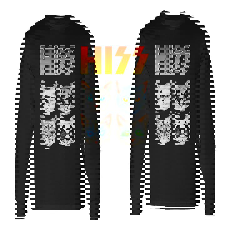 Hiss 猫 子猫 ニャー ロッカー パロディ バンド 面白い 猫好き 長袖Tシャツ