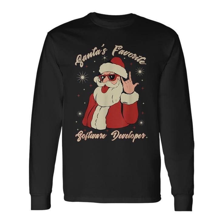 Santa's Favorite ソフトウェア開発者 面白いクリスマスサンタ 長袖Tシャツ