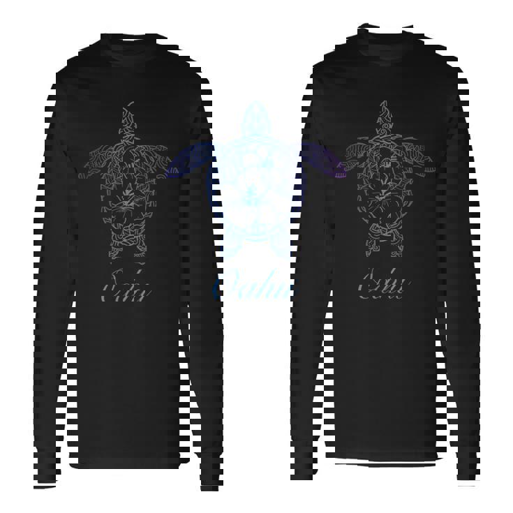 Save The Hawaii ウミガメ ハワイアン ブルー トライバル 亀 ホヌ 長袖Tシャツ