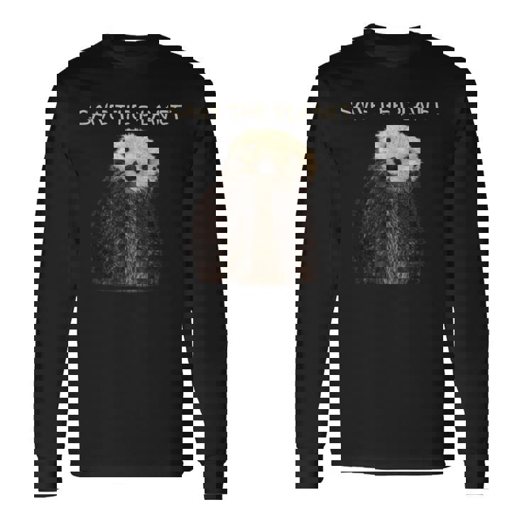 Save The Planet かわいいラッコ。 長袖Tシャツ