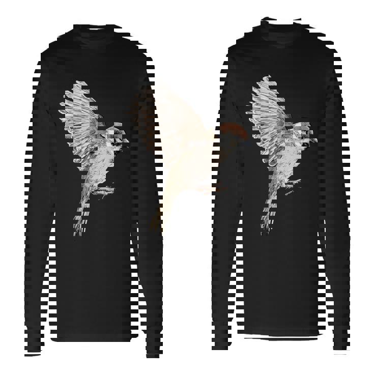 Sparrow-Spring-スズメ-春-自由-鳥-動物 長袖Tシャツ