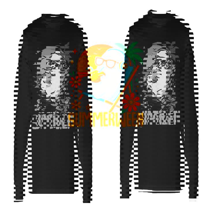 Summerween Ghost Halloween Summer Beach Vibes Long Sleeve T-Shirt