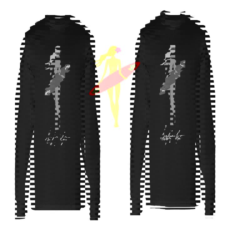 Surfs Up トロピカルブロンドサーファーガール 長袖Tシャツ