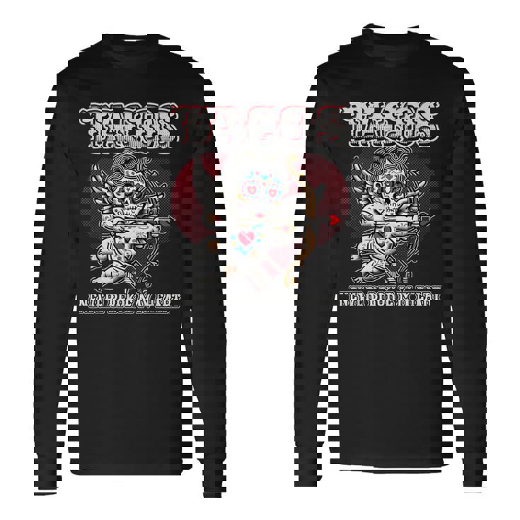 Taco Lovers バレンタインデー シュガースカル キューピッド メキシカンアート 長袖Tシャツ