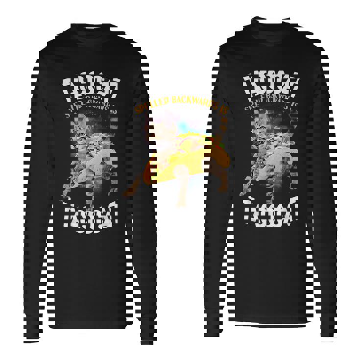 Tacocatpeled Backward シャツ シンコ・デ・マヨ 猫 タコス好き 長袖Tシャツ
