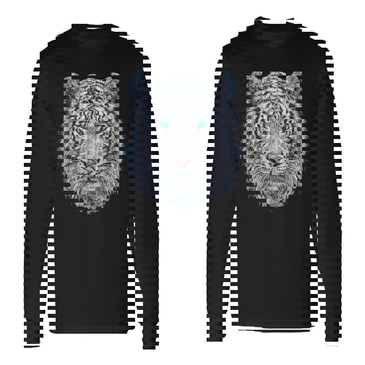 Tiger Lover 青い目の動物 ホワイトタイガー 長袖Tシャツ