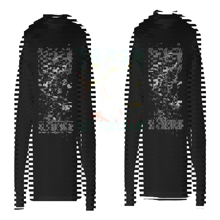 Trash Till You Crash ゾンビ メタルバンド 怖い ハロウィン ロック 長袖Tシャツ