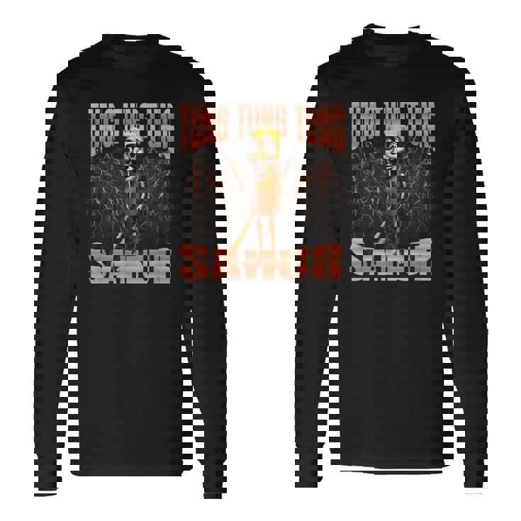 Tung Tung Tungahur 海賊版ブレインロットイタリアンブレインロットミーム 長袖Tシャツ