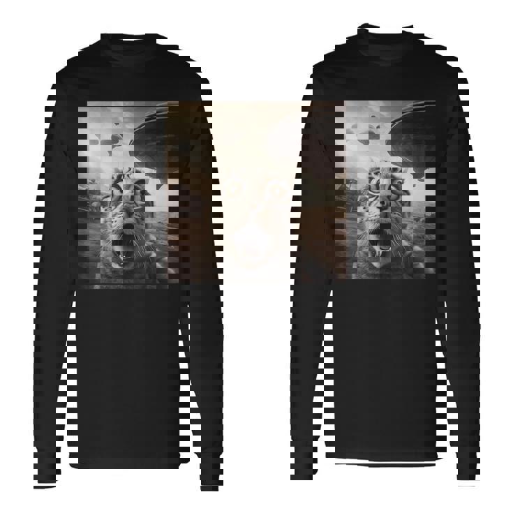 Ufo Extraterrestre Chat Amusantelfie Amoureux Des Chats Effrayésaisseaupatial Ovni T-shirt à manches longues