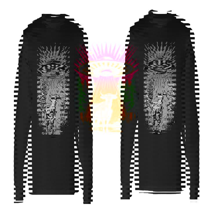 Ufo 牛 誘拐 面白い ヴィンテージ レトロ エイリアン 超常現象 長袖Tシャツ