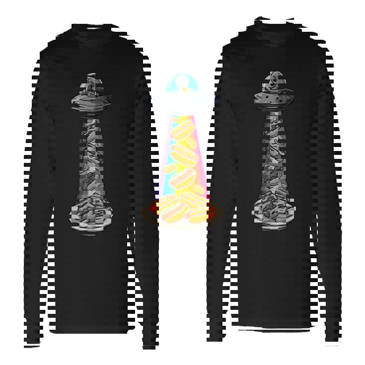 Ufo 誘拐ホットドッグ ムーンデー エイリアン 空飛ぶ円盤 ソーセージ 長袖Tシャツ