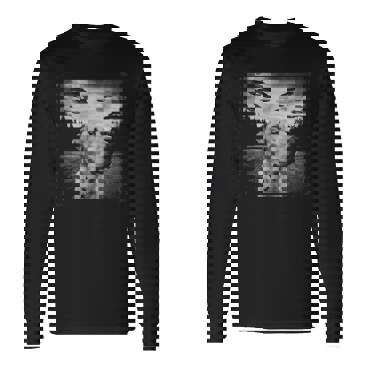 Ufo 遭遇 黄色 実験犬 自撮り 写真 エイリアンの侵略 長袖Tシャツ