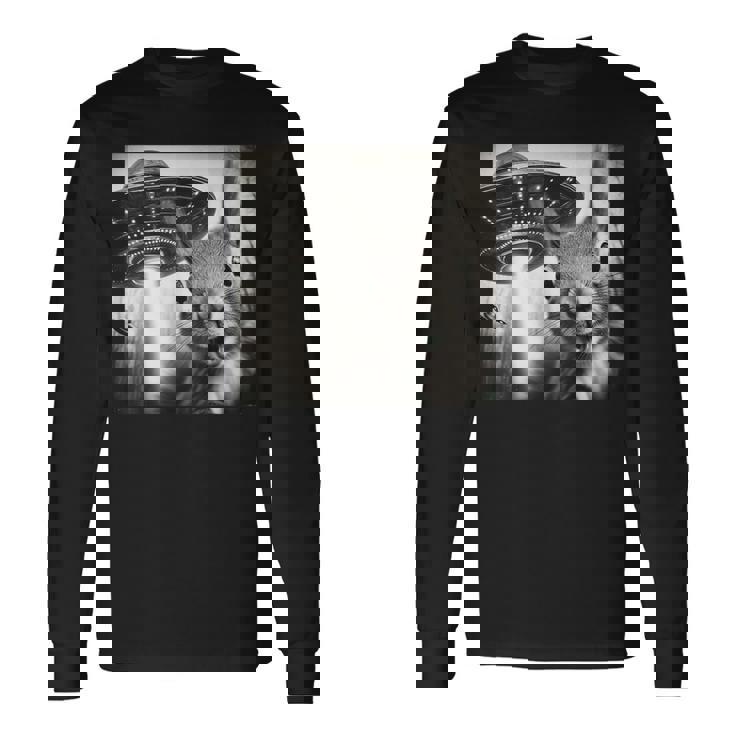 Ufoとリス自撮り面白いリス愛好家 長袖Tシャツ