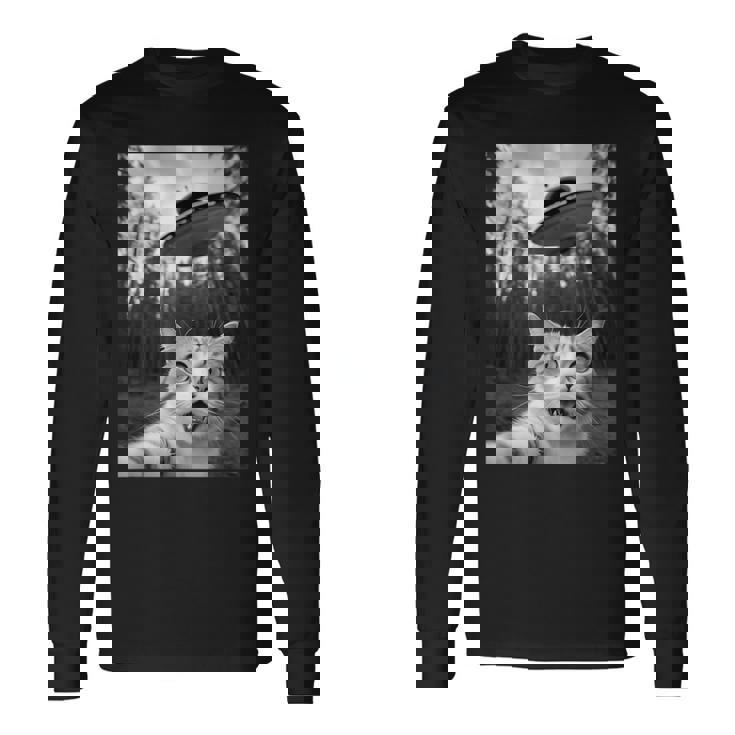 Ufoエイリアンと面白い猫の自撮り。 長袖Tシャツ