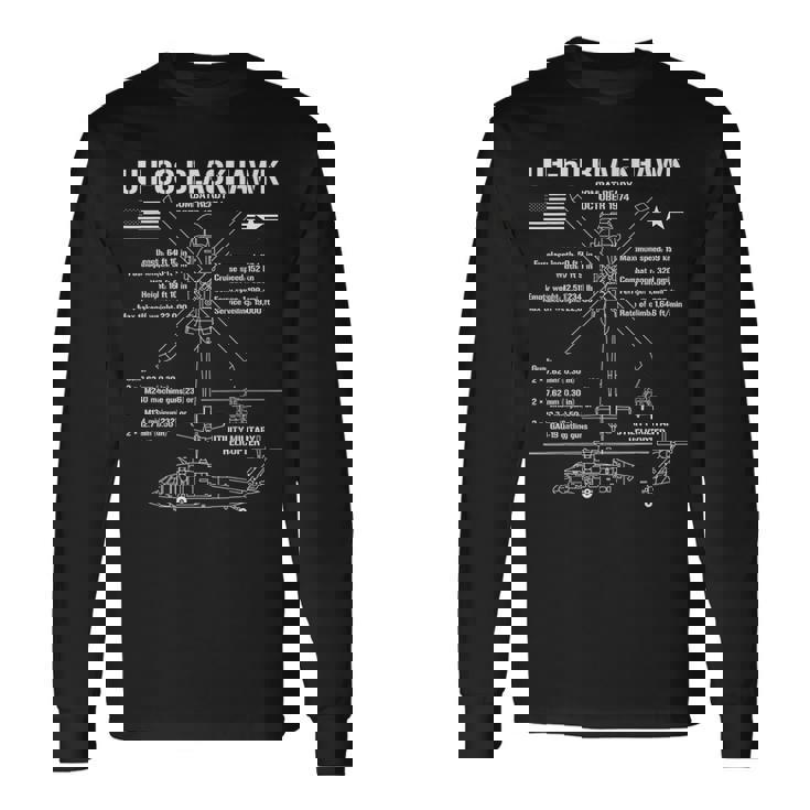 Uh-60 ブラックホーク 攻撃 ヘリコプター スペック ミリタリー ヘロ Uh60 長袖Tシャツ