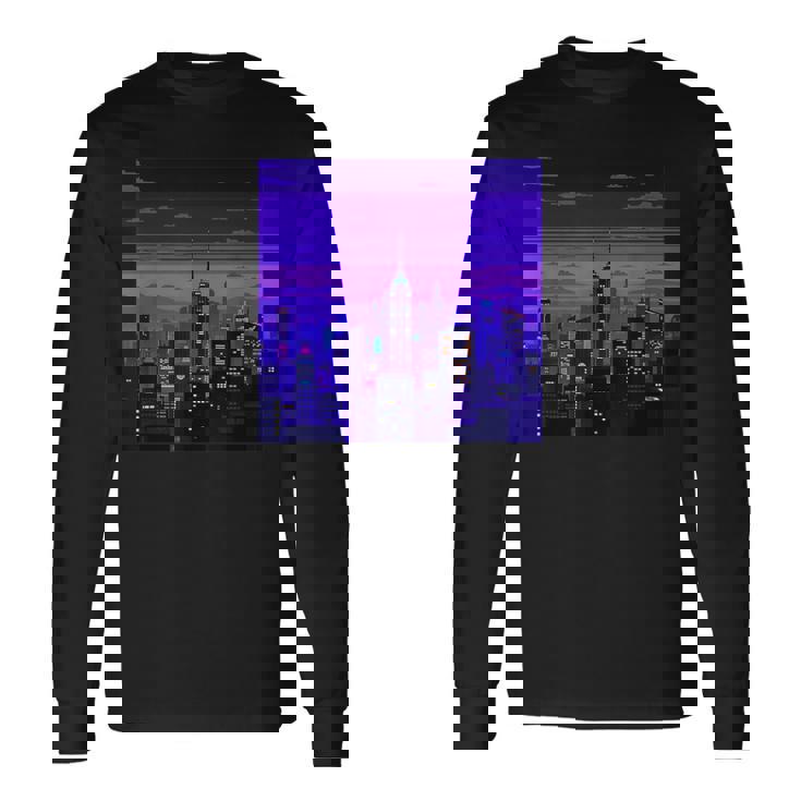 Vaporwave レトロゲーミングピクセルアート 長袖Tシャツ