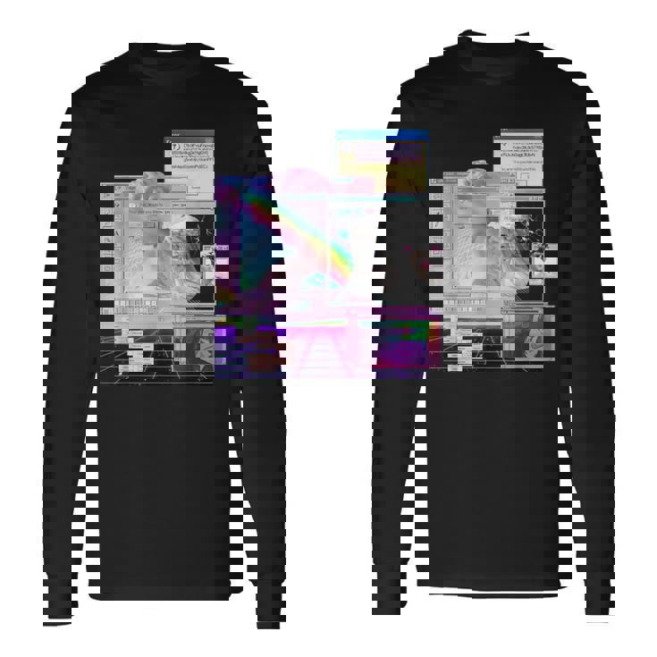Vaporwave 美的pc トリッピーアート 90年代コンピューター 長袖Tシャツ