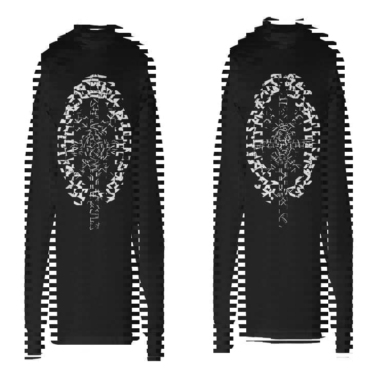 Vegvisir バイキング ルーン文字サークルバイキング 長袖Tシャツ