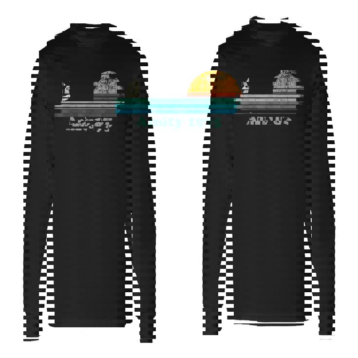 Vintage Amity 1975 Sunset Retro Sailboat Summer Vibes Long Sleeve T-Shirt