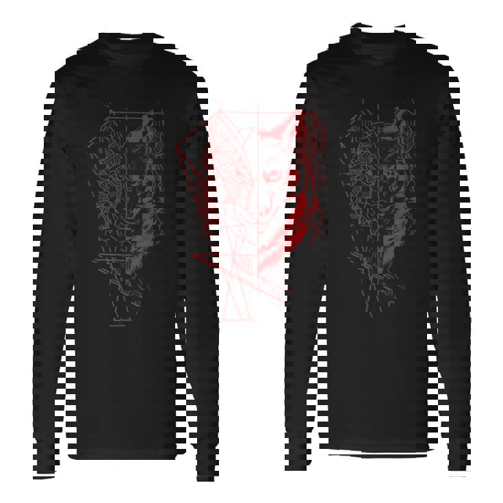 Wolf Products 幾何学模様 アウトドア オオカミ 長袖Tシャツ