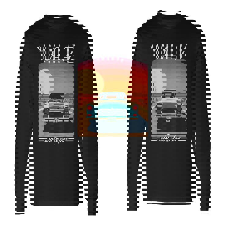 Yuma Az レトロハイウェイ ノスタルジック ヴィンテージカーデザイン 長袖Tシャツ