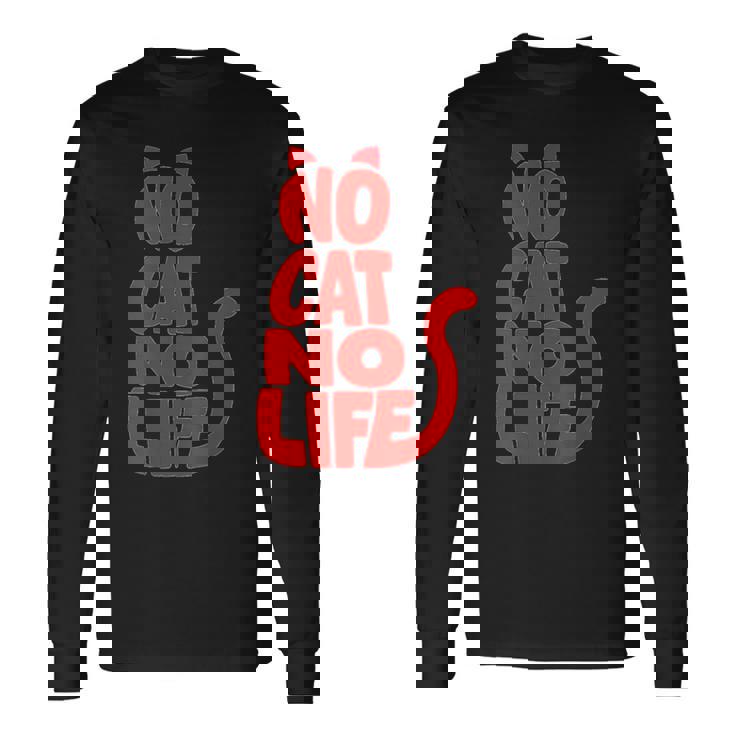 「No Cat No Life」シルエットキャット 長袖Tシャツ