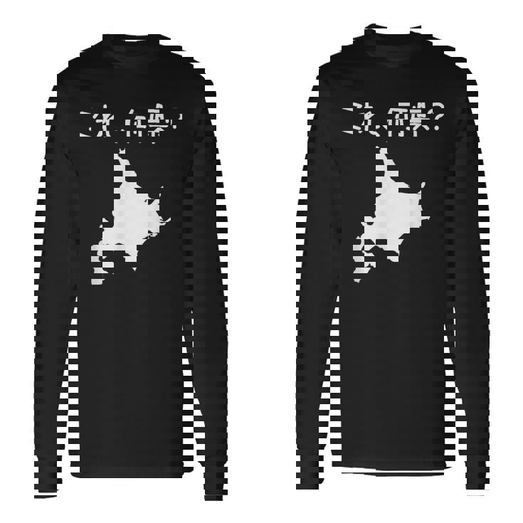 【これ、何県？】北海道 都道府県 クイズ 小学生 遊び心 パズル 地図 シルエット 地理 先生 おもしろ 面白い ネタ 長袖Tシャツ