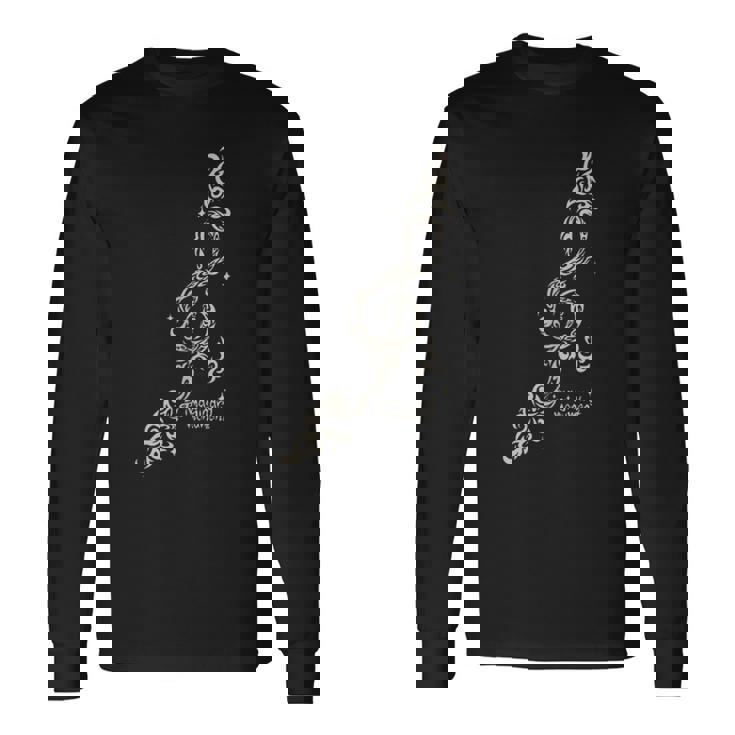 【ト音記号】音楽 ト音記号 イラスト トライバル風 メンズ レディース キッズ お揃いコーデ 丸襟 長袖Tシャツ