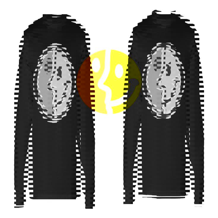 【ピカソ風】スマイル フェイス 笑顔（パロディ）キュビズム【スマイリー】ニコニコ 黄色 ポップ かわいい 長袖Tシャツ