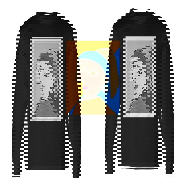 【ピカソ風】真珠の耳飾りの少女／フェルメール（パロディ）【世界の名画】面白い 美術館アート 長袖Tシャツ