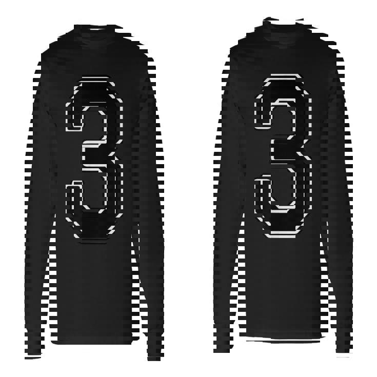 【両面プリント・表裏】3 数字 背番号・胸 ユニフォーム ナンバー【ブラック／黒の文字】スポーツ 部活 チーム 野球 長袖Tシャツ