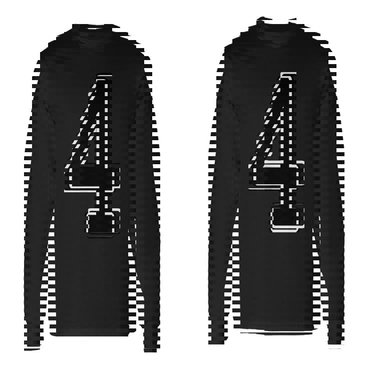【両面プリント・表裏】4 数字 背番号・胸 ユニフォーム ナンバー【ブラック／黒の文字】スポーツ 部活 チーム 野球 長袖Tシャツ