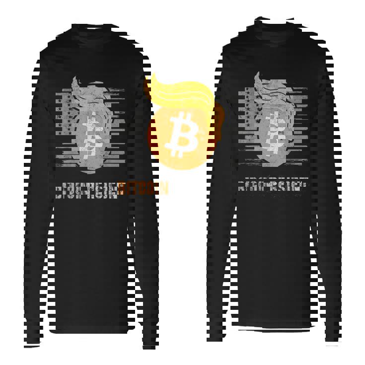 ありがとうトランプアメリカ ビットコインプレジデント就任式ジョーク 長袖Tシャツ
