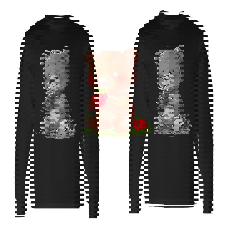 いちごくま かわいい くま 作品 描画 いちご フルーツ 長袖Tシャツ