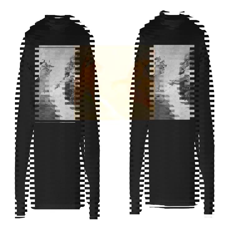 おかしな猫 神 創造 アダム ミーム イエス 長袖Tシャツ