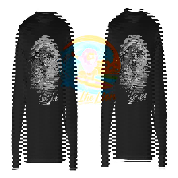 おもしろい ライオン サーフィン ライオン スポーツ サーファー 動物 恋人 夏 長袖Tシャツ ギフトのアイデア