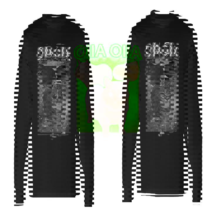 おもしろいいいあ オイア スピニングキャット ミーム おおいいあい 猫 長袖Tシャツ