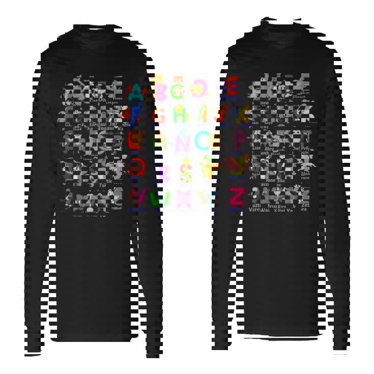 おもしろアルファベット動物新学期abc学習ギフト 長袖Tシャツ