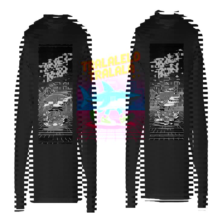 おもしろイタリアンゲーマー ミーム トララレロ トラララ 8ビット シャーク キッズ 長袖Tシャツ