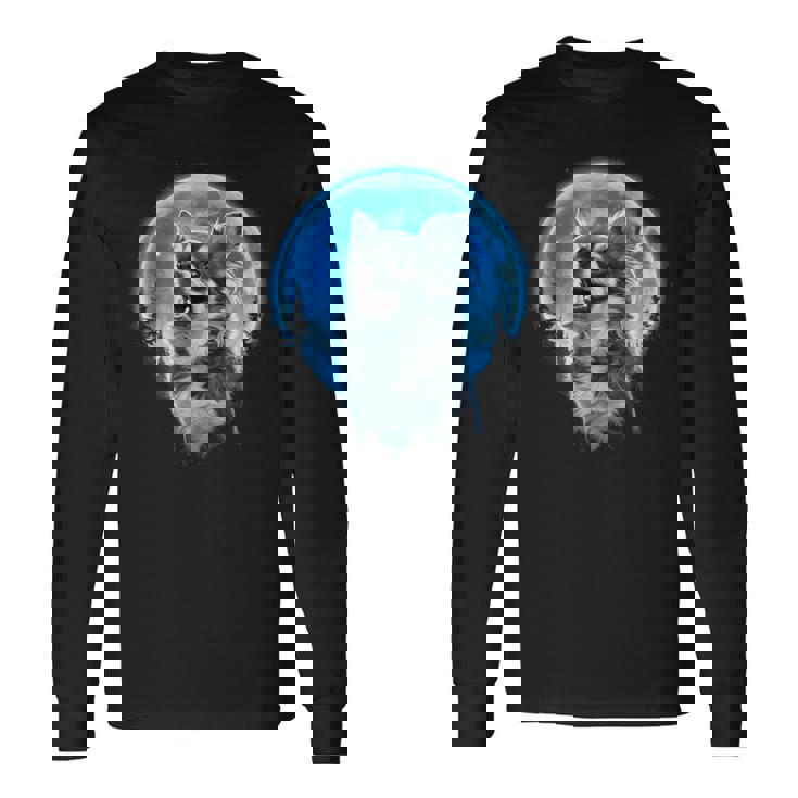 おもしろチワワ吠え月 チワワオーナー。 長袖Tシャツ