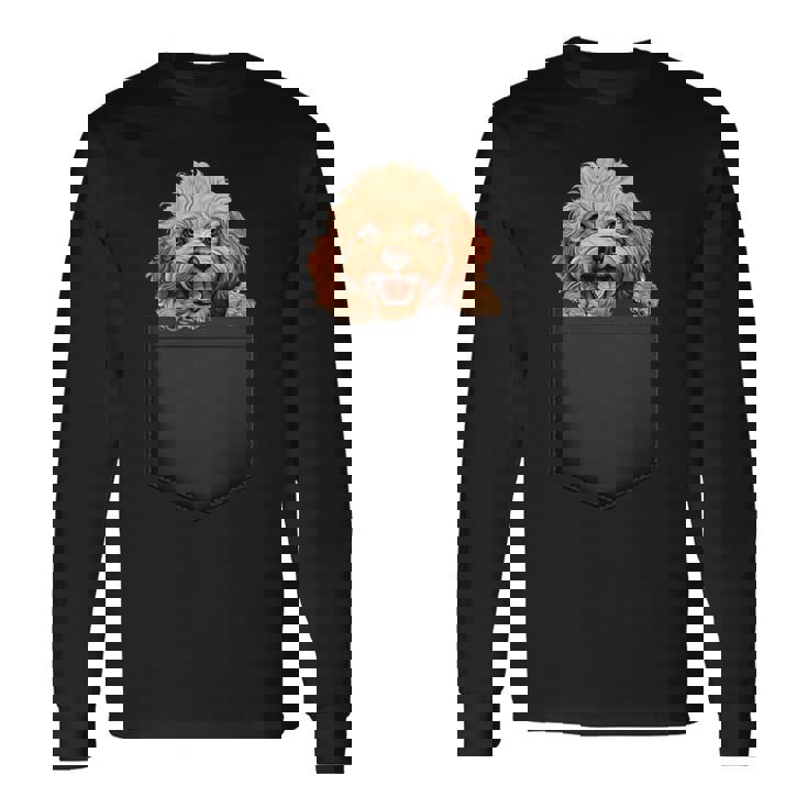 おもしろトイプードル 子犬 ポケットに入れたかわいいペット愛好家 長袖Tシャツ