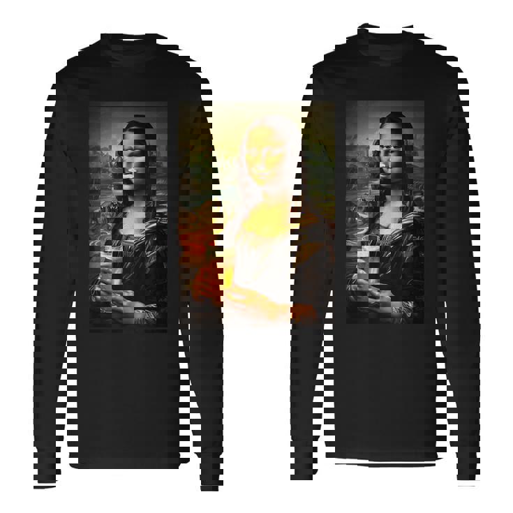 おもしろビールモナリザ絵画アートママパパ。 長袖Tシャツ