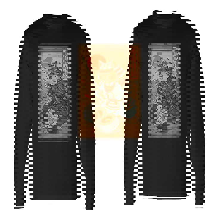 おもしろ寿司 侍猫 道場 夕日 浮世絵 漫画 漢字アート 長袖Tシャツ