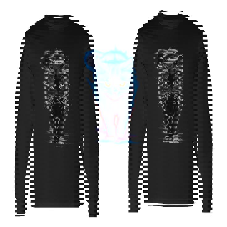 おもしろ猫 稲妻 黒猫 長袖Tシャツ