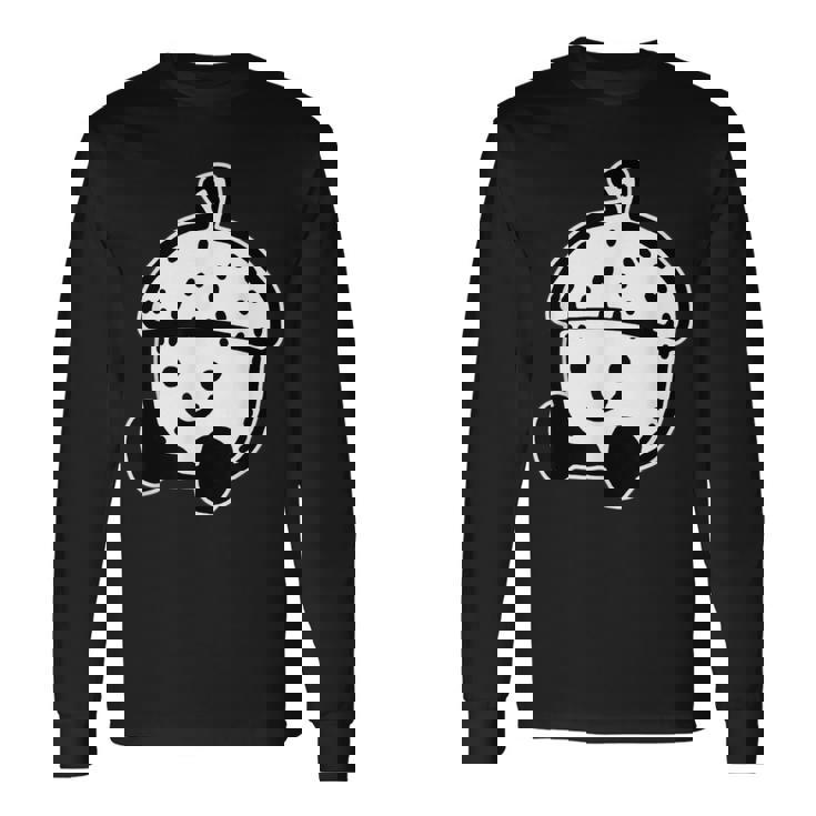 かわいい どんぐり 笑顔 ハッピー どんぐり ブラックワーク ミニマリスト 長袖Tシャツ