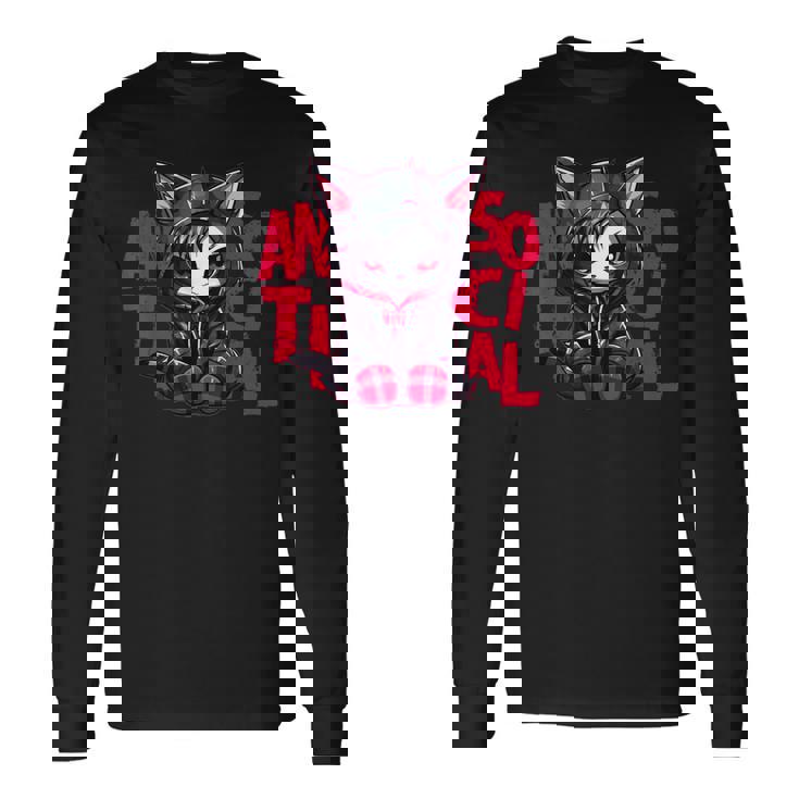 かわいい アニメ ゴシック 猫 ちび反社会的 メンヘラ グランジ 長袖Tシャツ