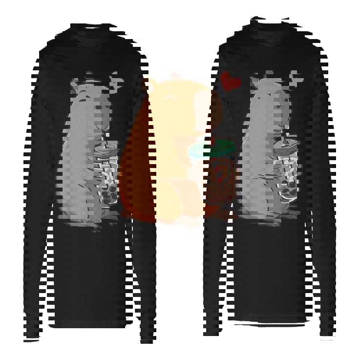 かわいい カピバラ ドリンク バブルティー カワイイ Capy Lover キッズ ガールズ 長袖Tシャツ