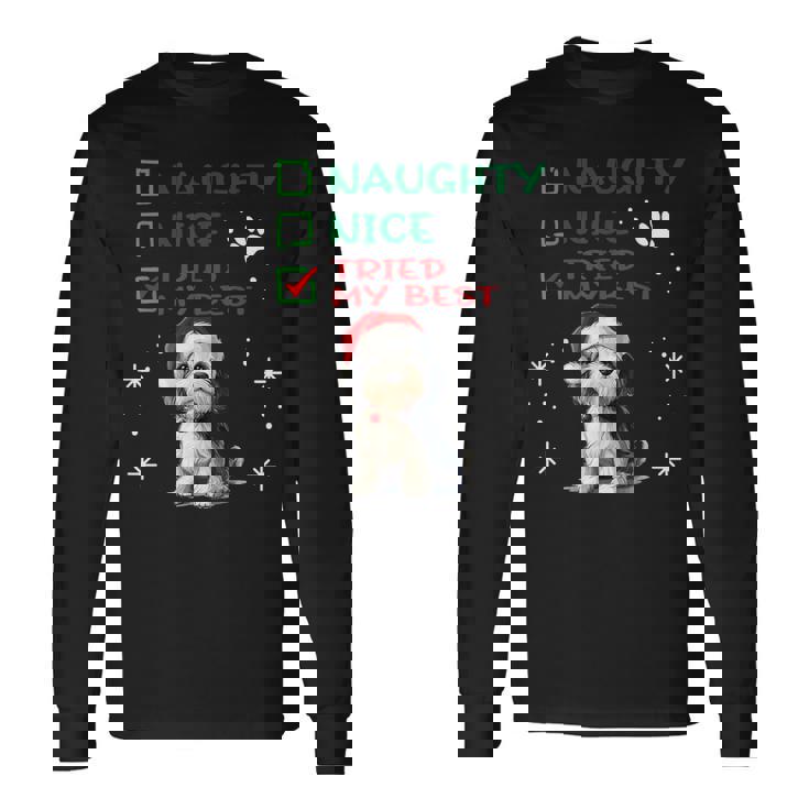 かわいい ダンディ ディンモント テリア 犬 クリスマス いたずら 素敵 試した 長袖Tシャツ