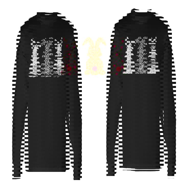 かわいい ヒョウ イースター バニー ウサギ トリオ フローラル ハッピーイースター 長袖Tシャツ