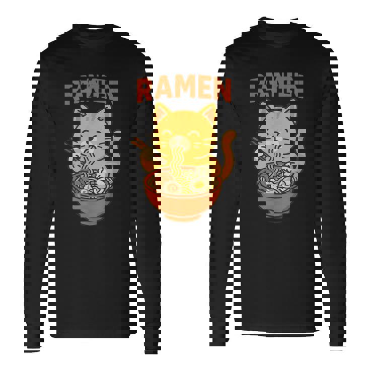かわいい ラーメン 猫 和麺 長袖Tシャツ